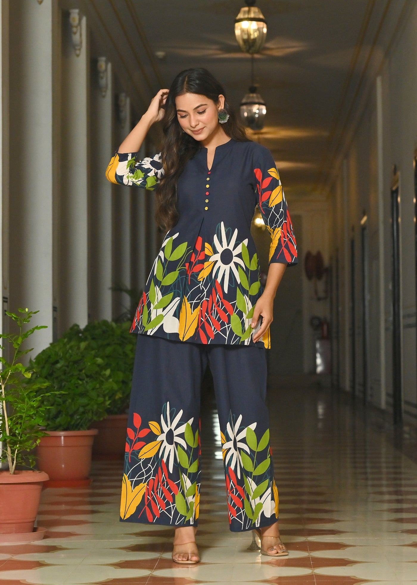 Blue Floral Printed Co-Ord Set for Women | LASVINI - Redefining Indian Fashion with Elegance