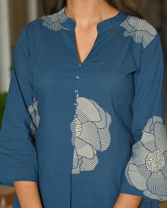 Blue Floral Printed Co-Ord Set for Women | LASVINI - Redefining Indian Fashion with Elegance