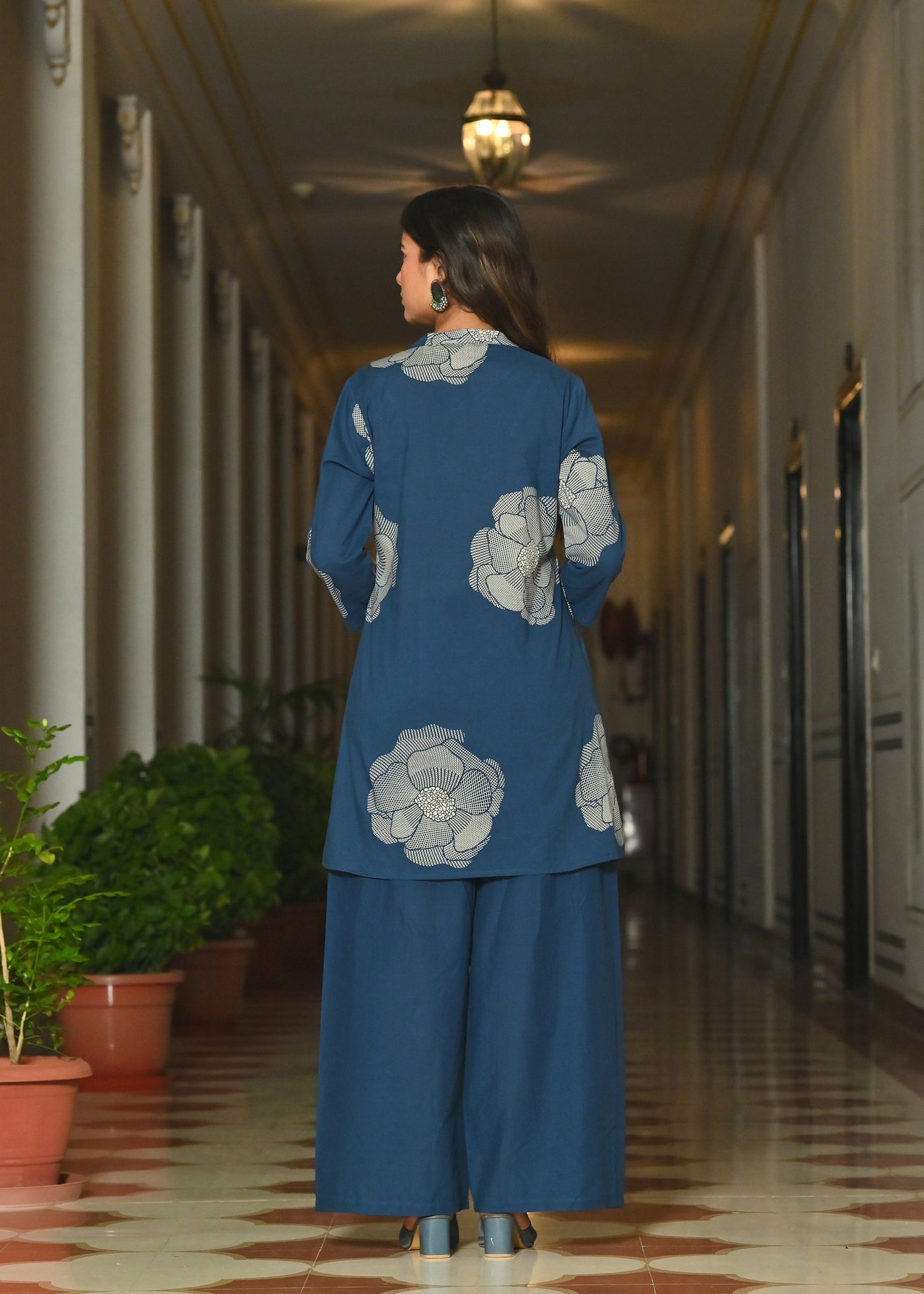 Blue Floral Printed Co-Ord Set for Women | LASVINI - Redefining Indian Fashion with Elegance