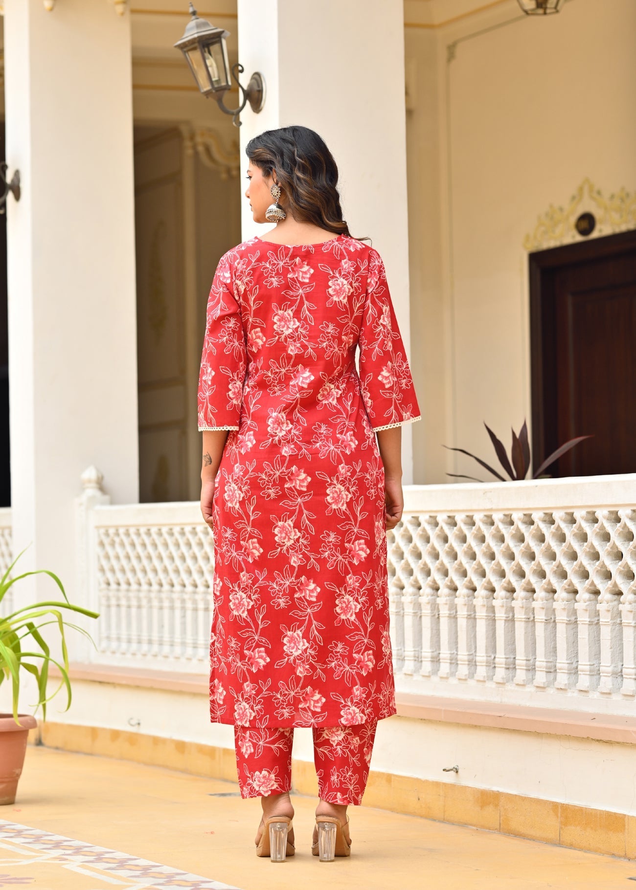 Red Printed Straight Kurta & Trouser With Dupatta for Women | LASVINI - Redefining Indian Fashion with Elegance
