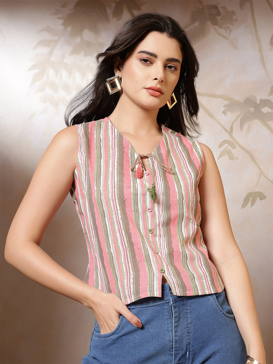 Multicolor Printed Straight Crop Top | LASVINI - Redefining Indian Fashion with Elegance