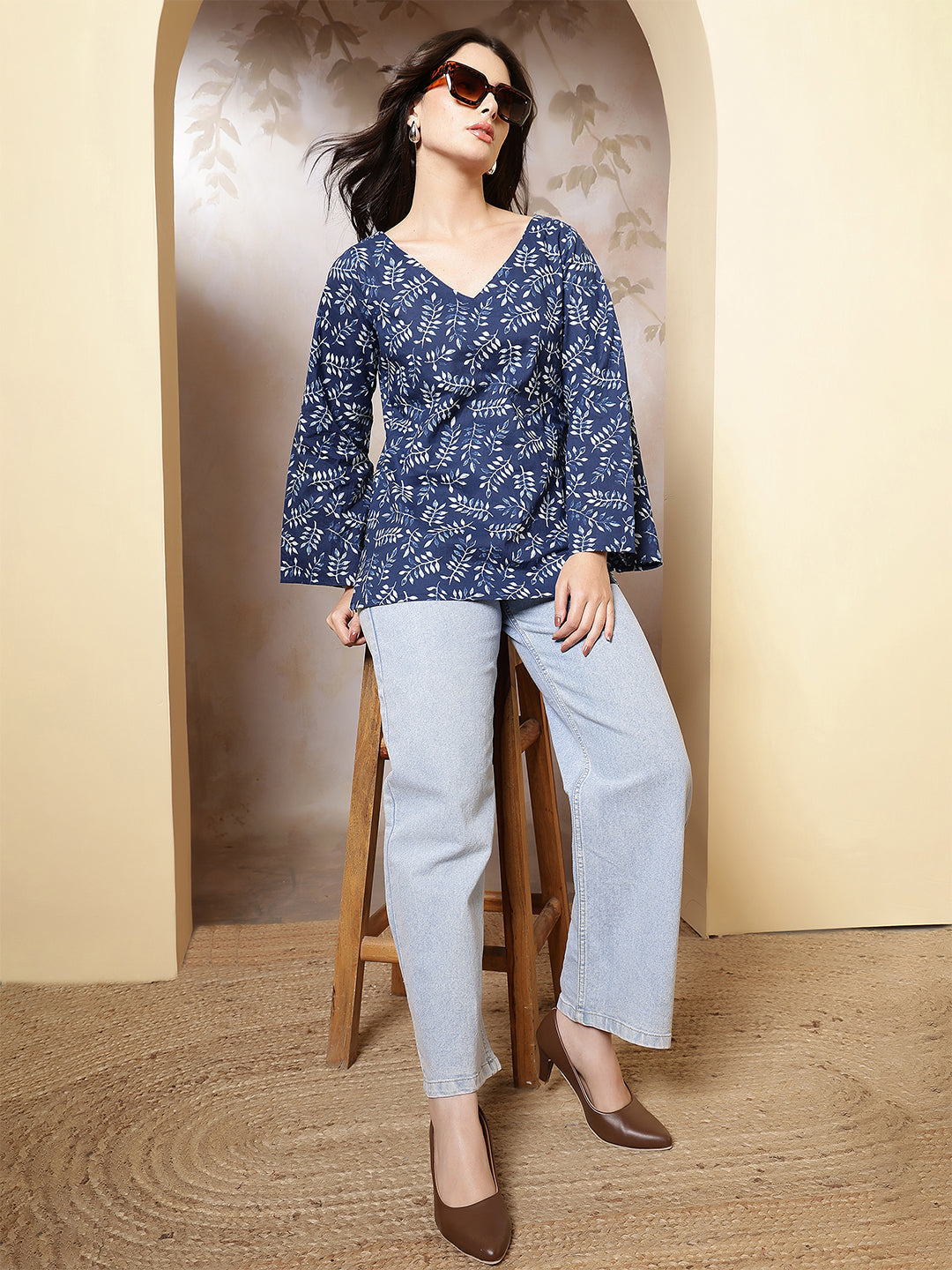 Women Blue Printed Straight Tunic | LASVINI - Redefining Indian Fashion with Elegance