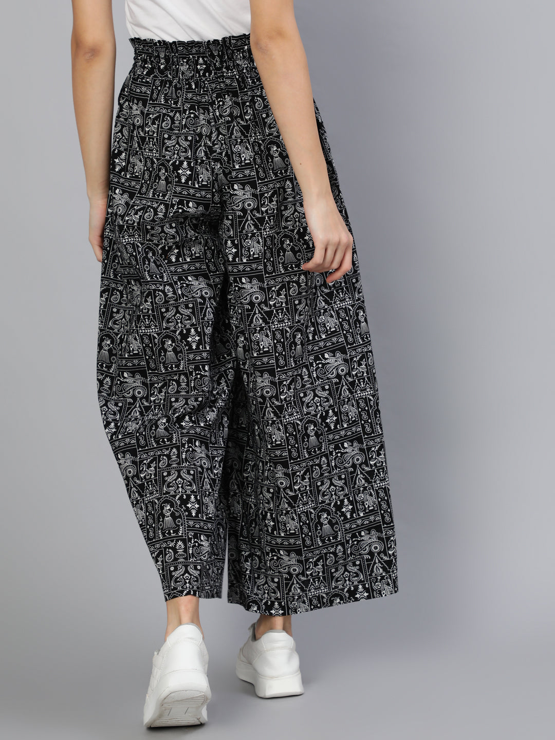 Women Black Printed Wide Legged Printed Plazo With Side Pockets | LASVINI - Redefining Indian Fashion with Elegance