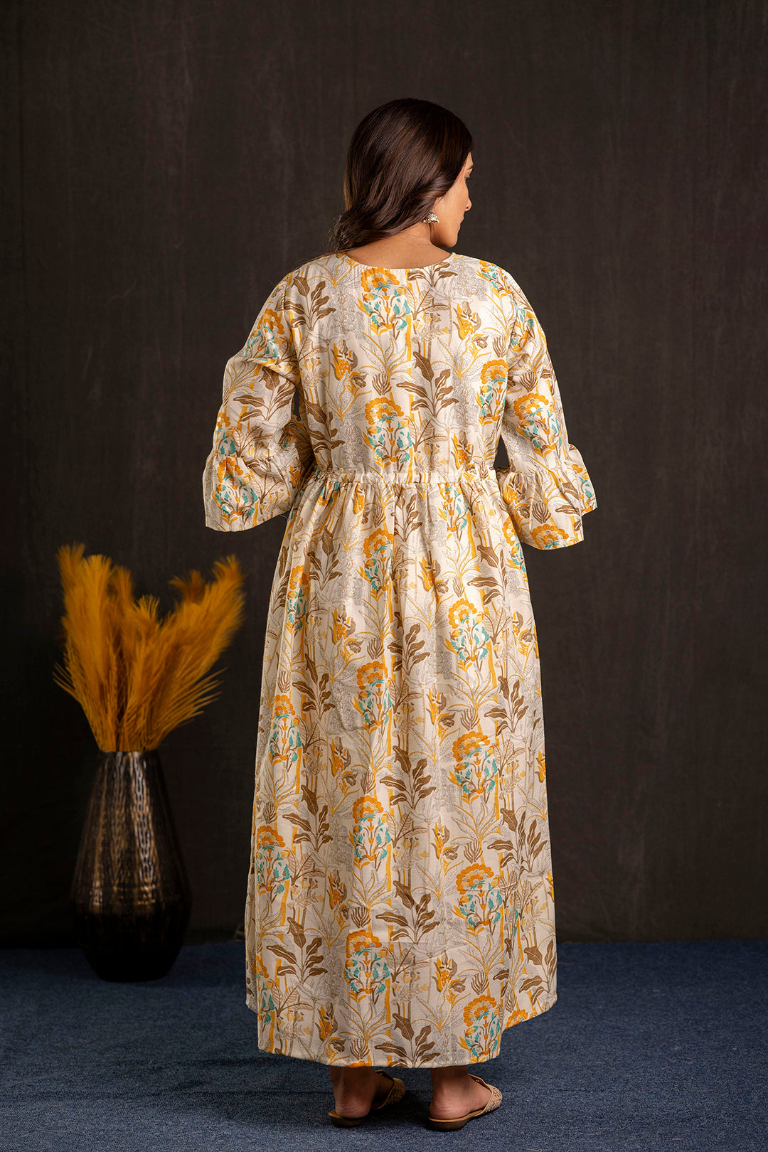Women Off White Printed Flared Maternity Dress | LASVINI - Redefining Indian Fashion with Elegance