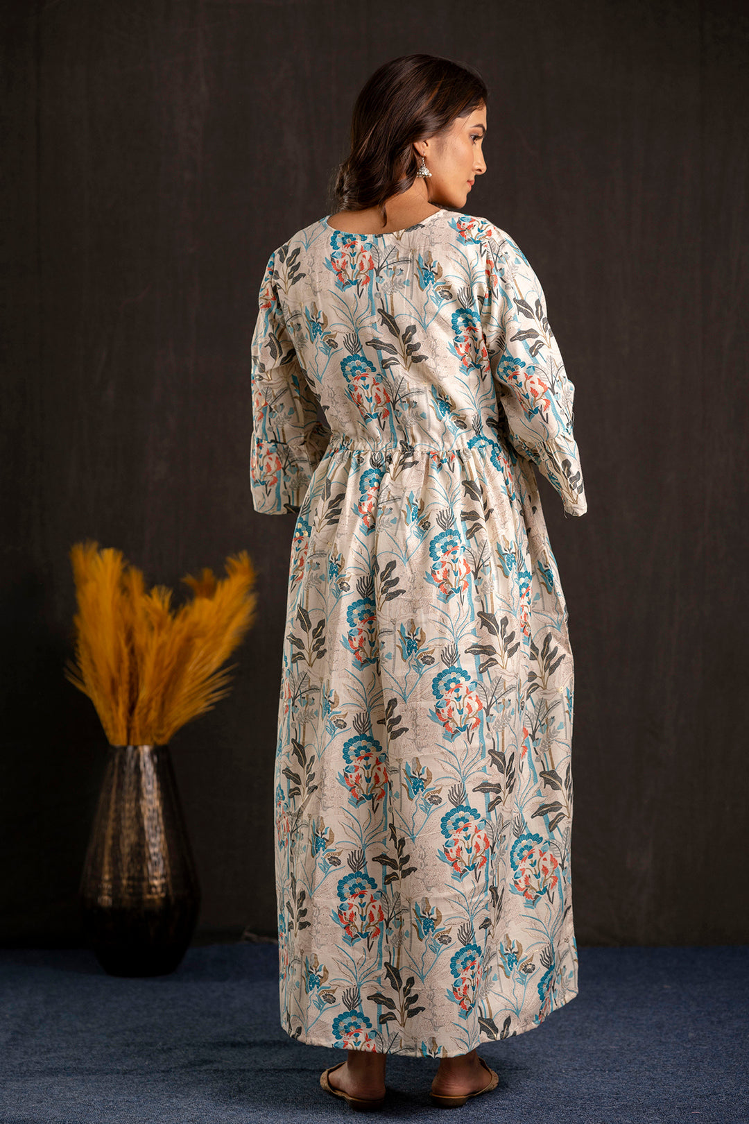 Women Off White Printed Flared Maternity Dress | LASVINI - Redefining Indian Fashion with Elegance
