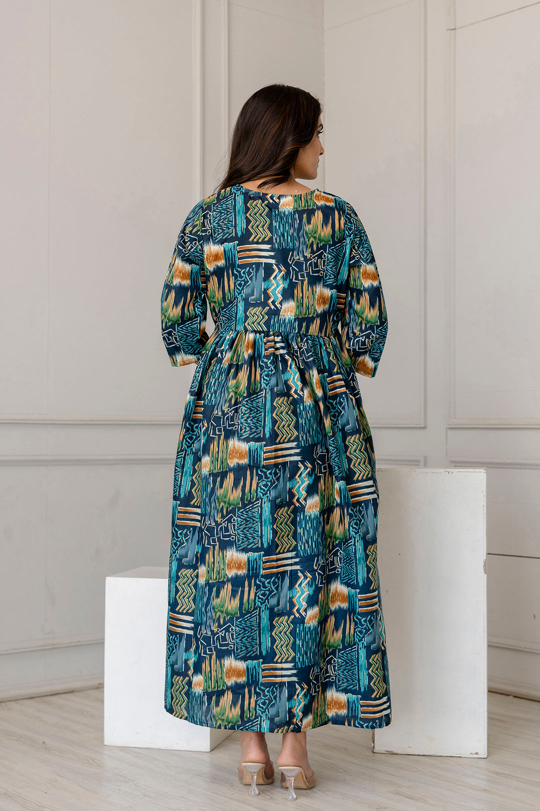 Women Multi Printed Flared Maternity Dress | LASVINI - Redefining Indian Fashion with Elegance