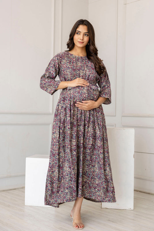 Women Multi Printed Flared Maternity Dress | LASVINI - Redefining Indian Fashion with Elegance