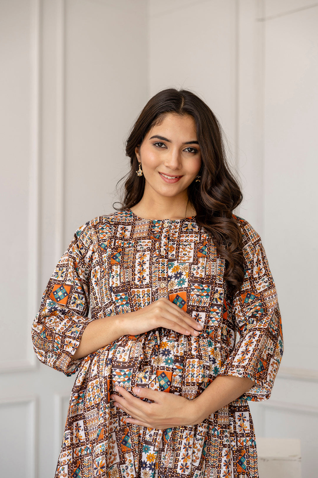 Women Multi Printed Flared Maternity Dress | LASVINI - Redefining Indian Fashion with Elegance
