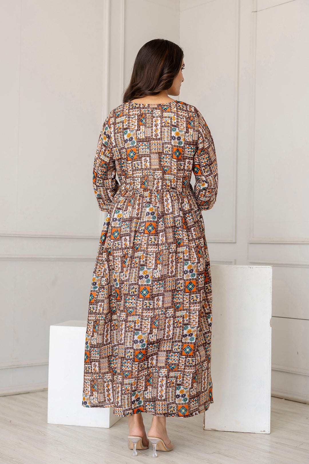 Women Multi Printed Flared Maternity Dress | LASVINI - Redefining Indian Fashion with Elegance