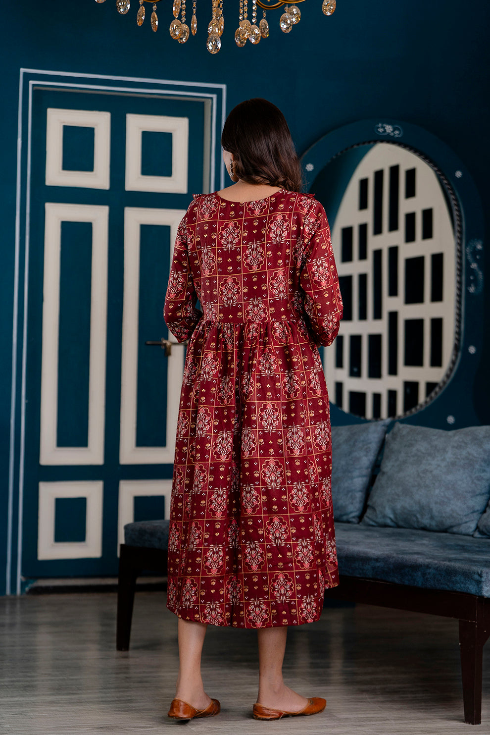 Fab Maroon Printed Maternity Dress For Women | LASVINI - Redefining Indian Fashion with Elegance