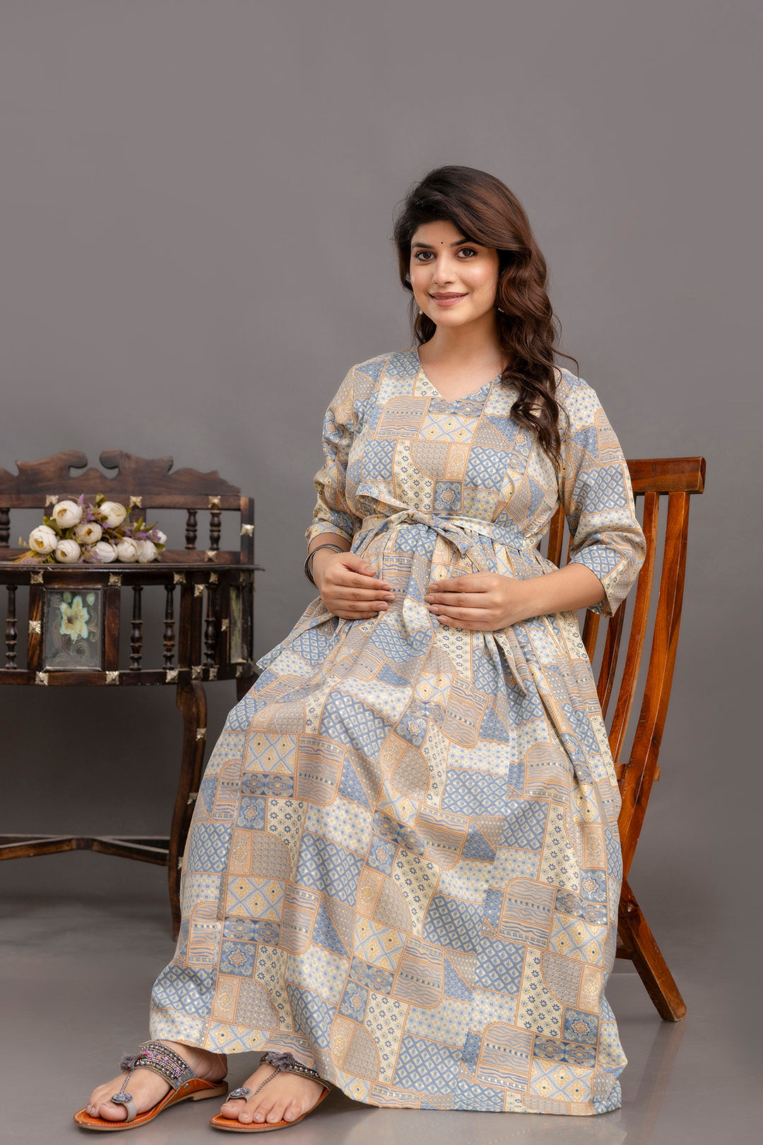Fab Blue Printed Maternity Dress For Women | LASVINI - Redefining Indian Fashion with Elegance