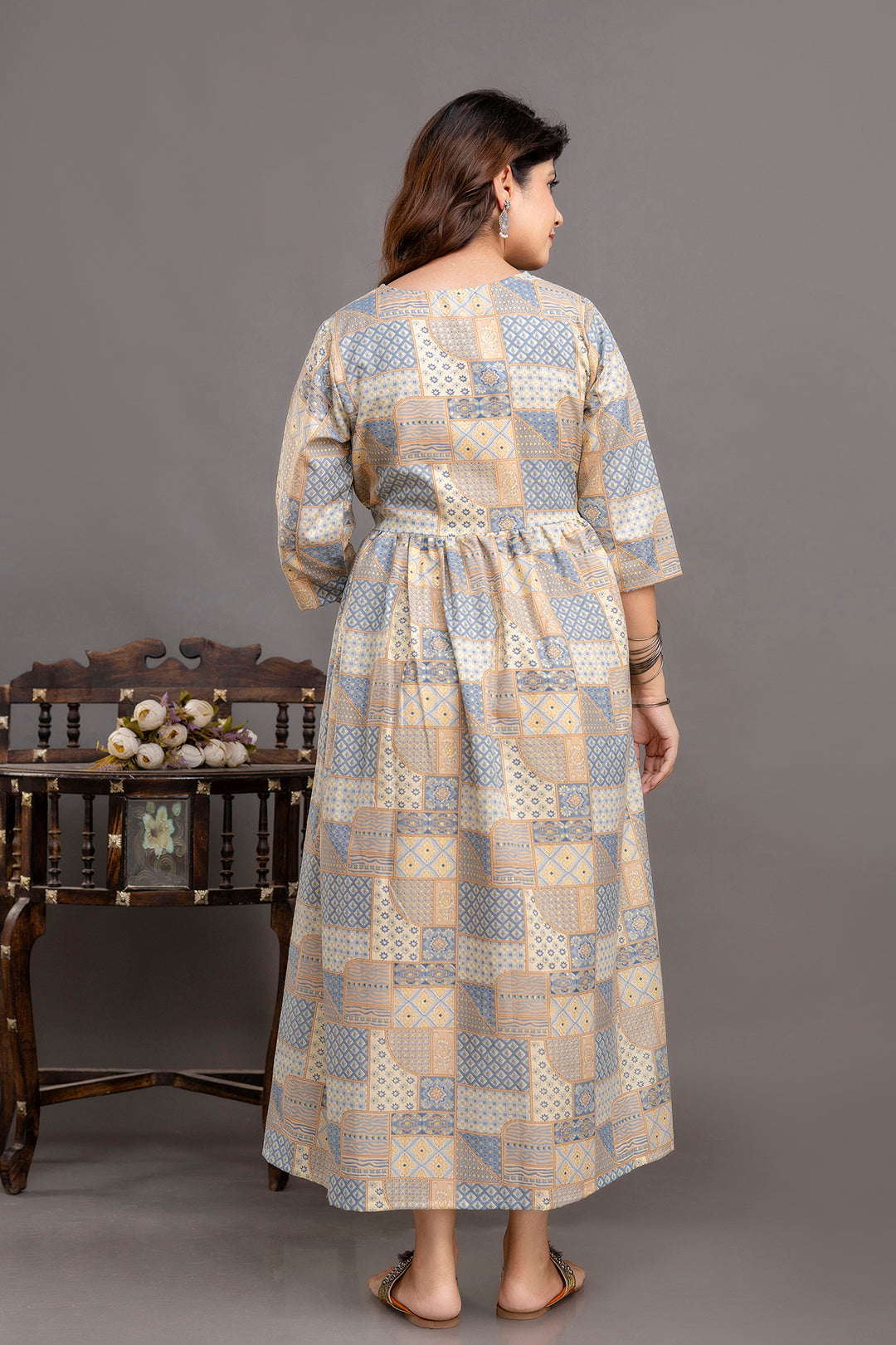 Fab Blue Printed Maternity Dress For Women | LASVINI - Redefining Indian Fashion with Elegance