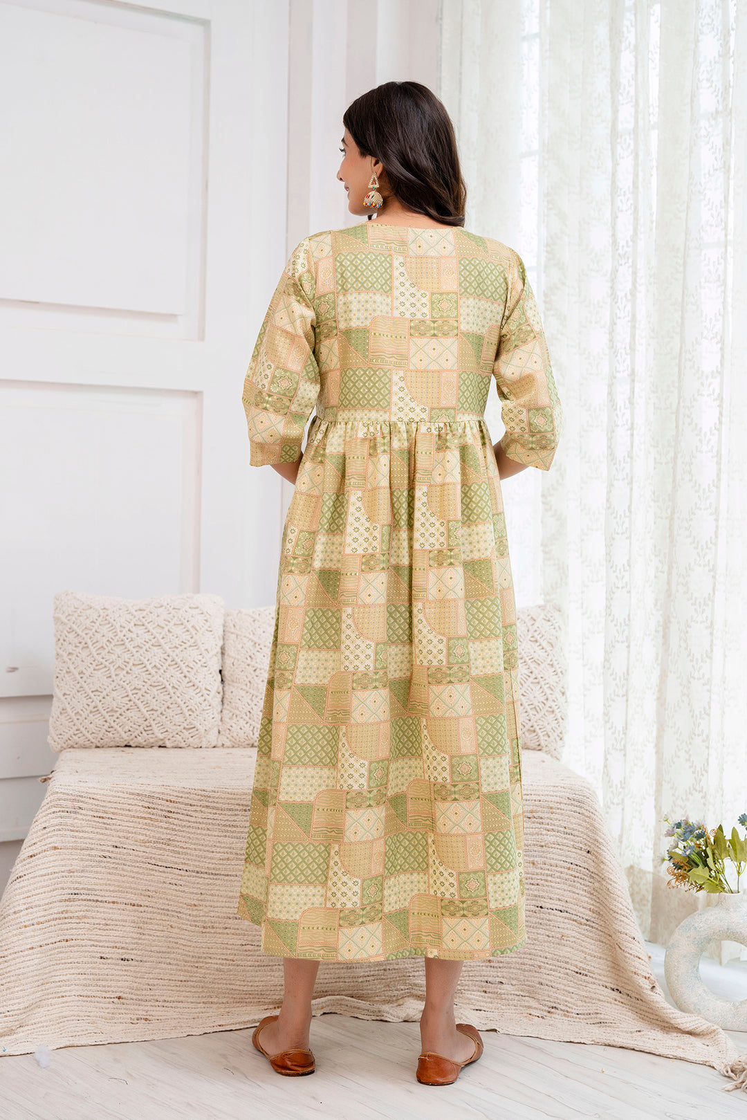 Fab Green Printed Maternity Dress For Women | LASVINI - Redefining Indian Fashion with Elegance