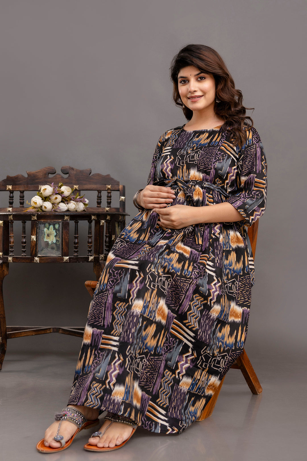 Fab Black Printed Maternity Dress For Women | LASVINI - Redefining Indian Fashion with Elegance