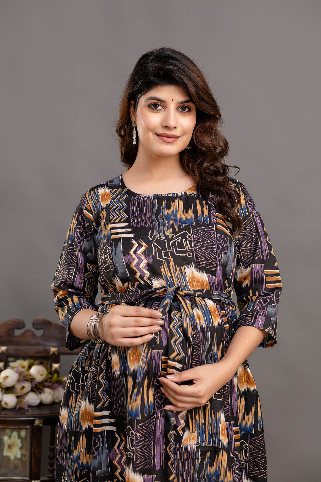 Fab Black Printed Maternity Dress For Women | LASVINI - Redefining Indian Fashion with Elegance