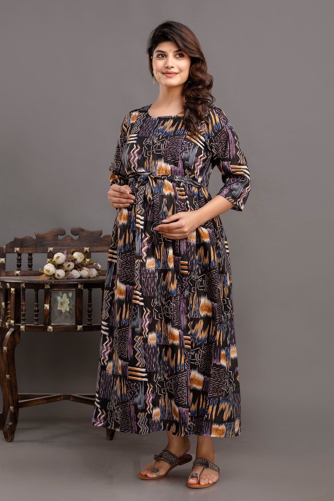 Fab Black Printed Maternity Dress For Women | LASVINI - Redefining Indian Fashion with Elegance