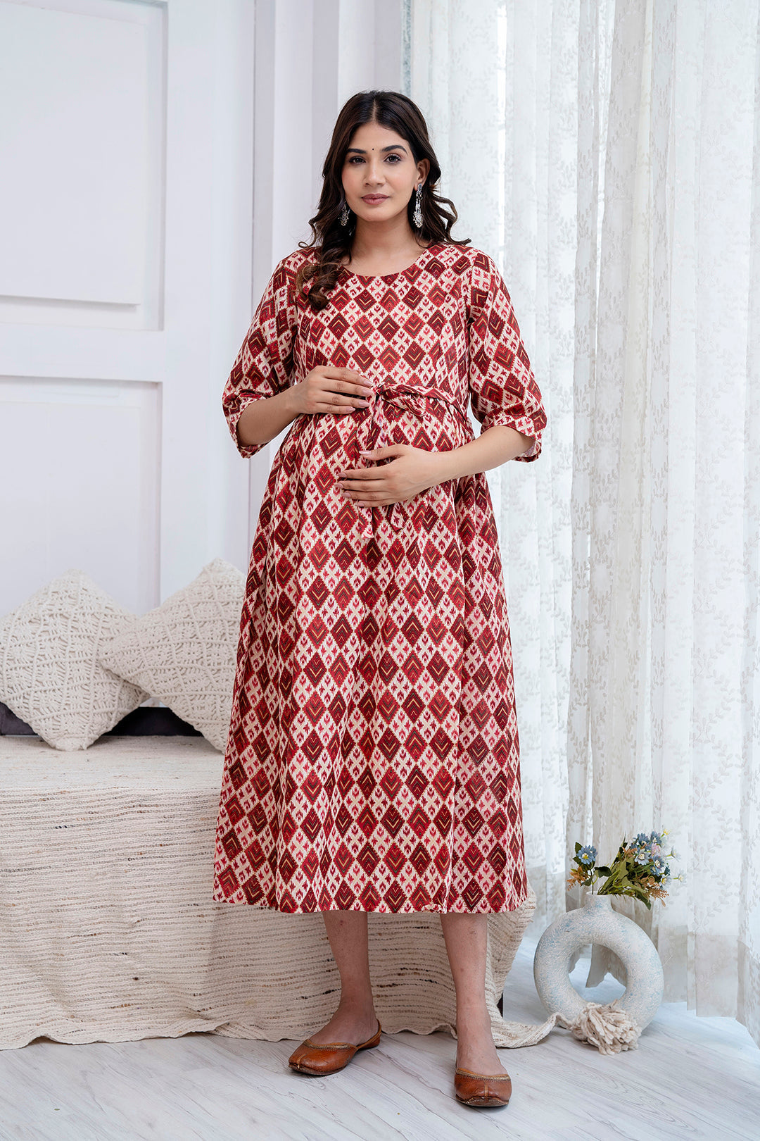 Fab Maroon Printed Maternity Dress For Women | LASVINI - Redefining Indian Fashion with Elegance