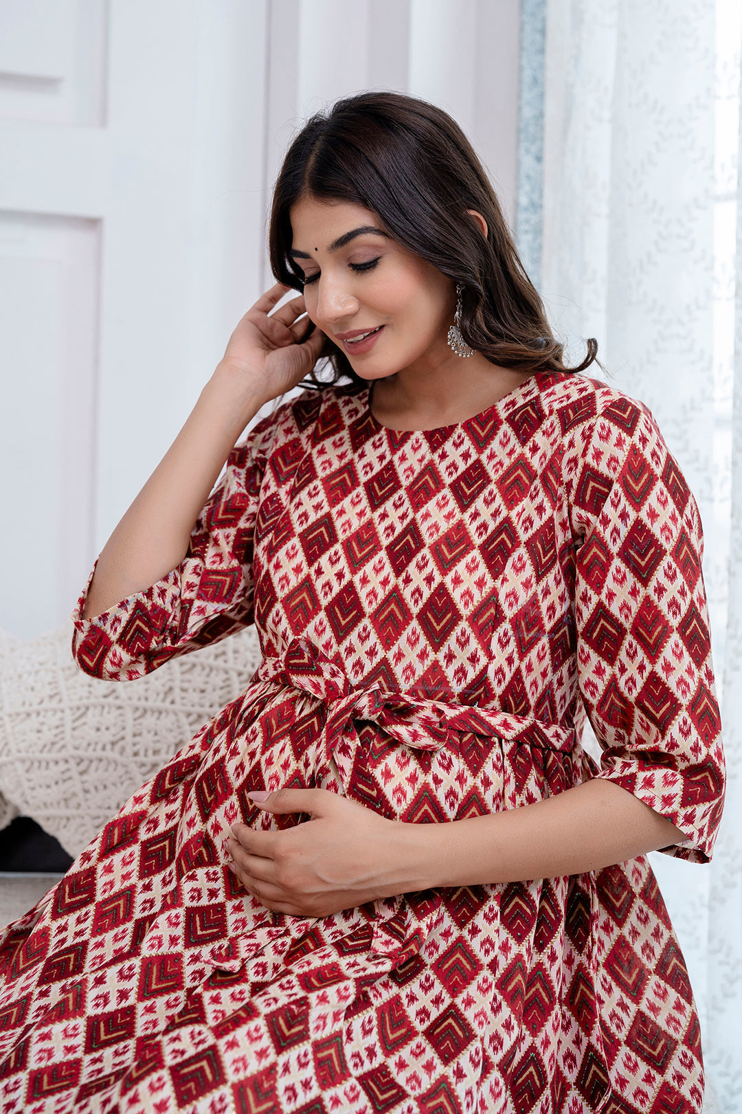 Fab Maroon Printed Maternity Dress For Women | LASVINI - Redefining Indian Fashion with Elegance