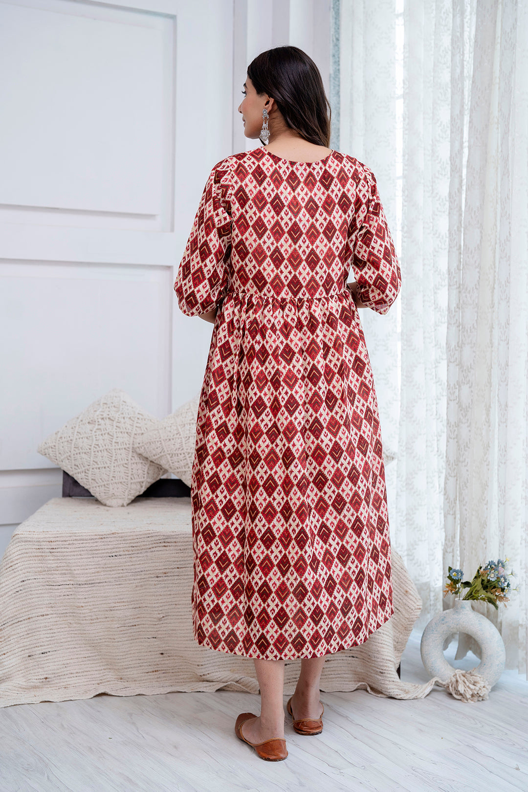 Fab Maroon Printed Maternity Dress For Women | LASVINI - Redefining Indian Fashion with Elegance