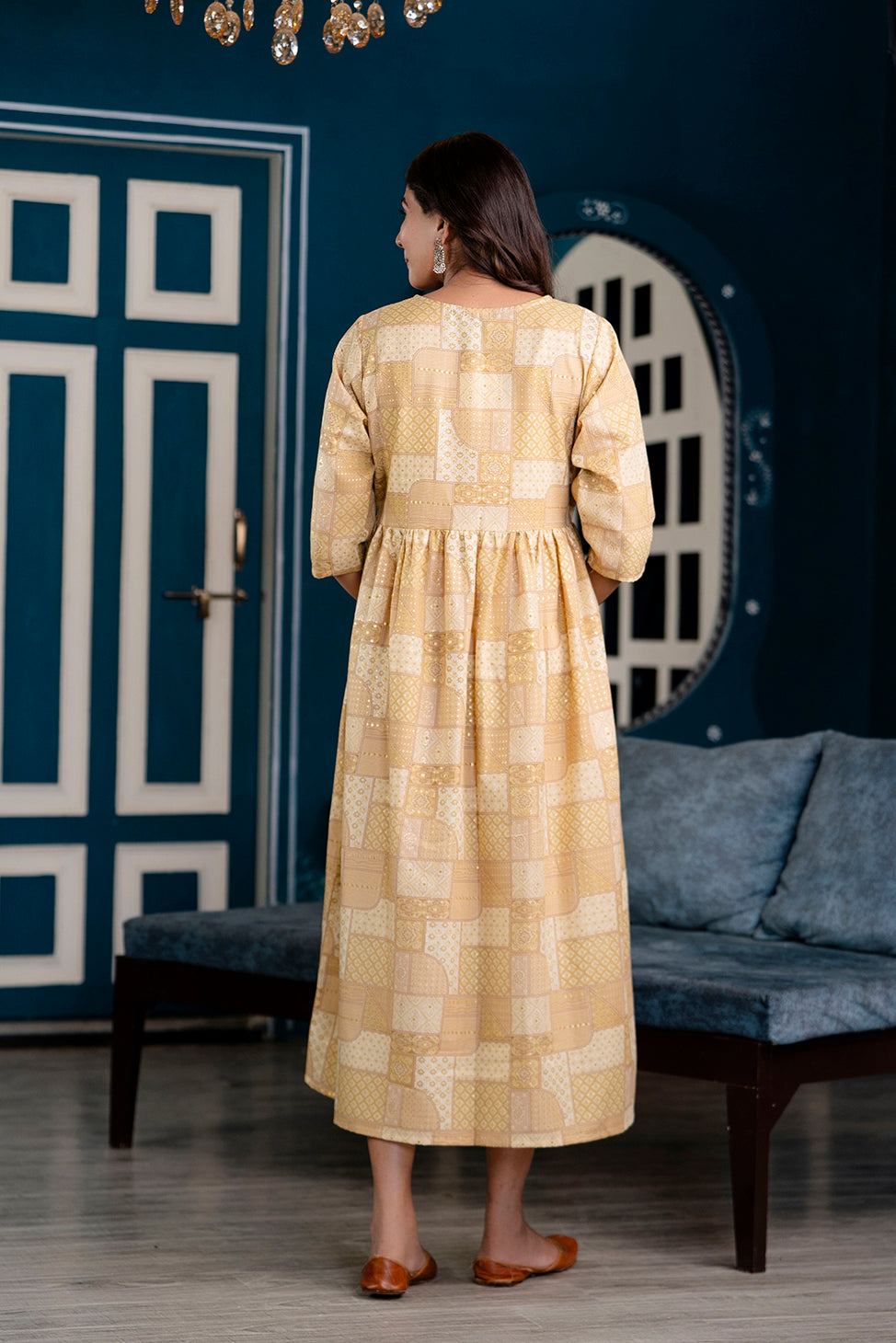 Fab Beige Printed Maternity Dress For Women | LASVINI - Redefining Indian Fashion with Elegance