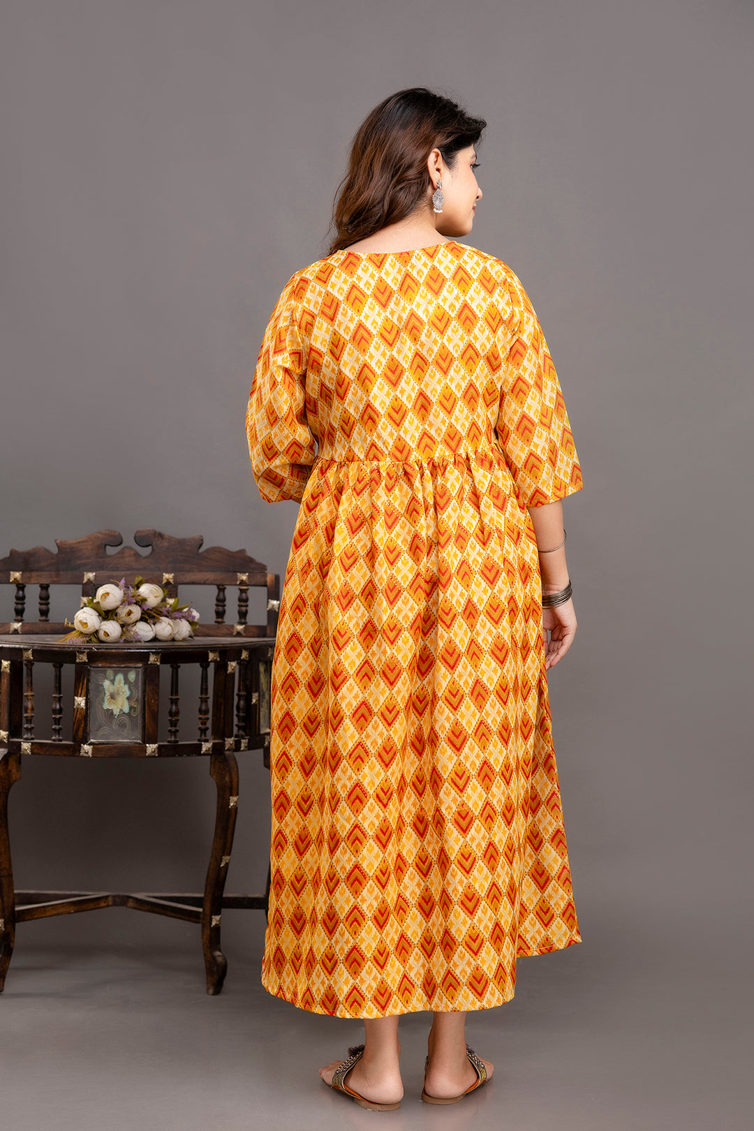 Fab Yellow Printed Maternity Dress For Women | LASVINI - Redefining Indian Fashion with Elegance