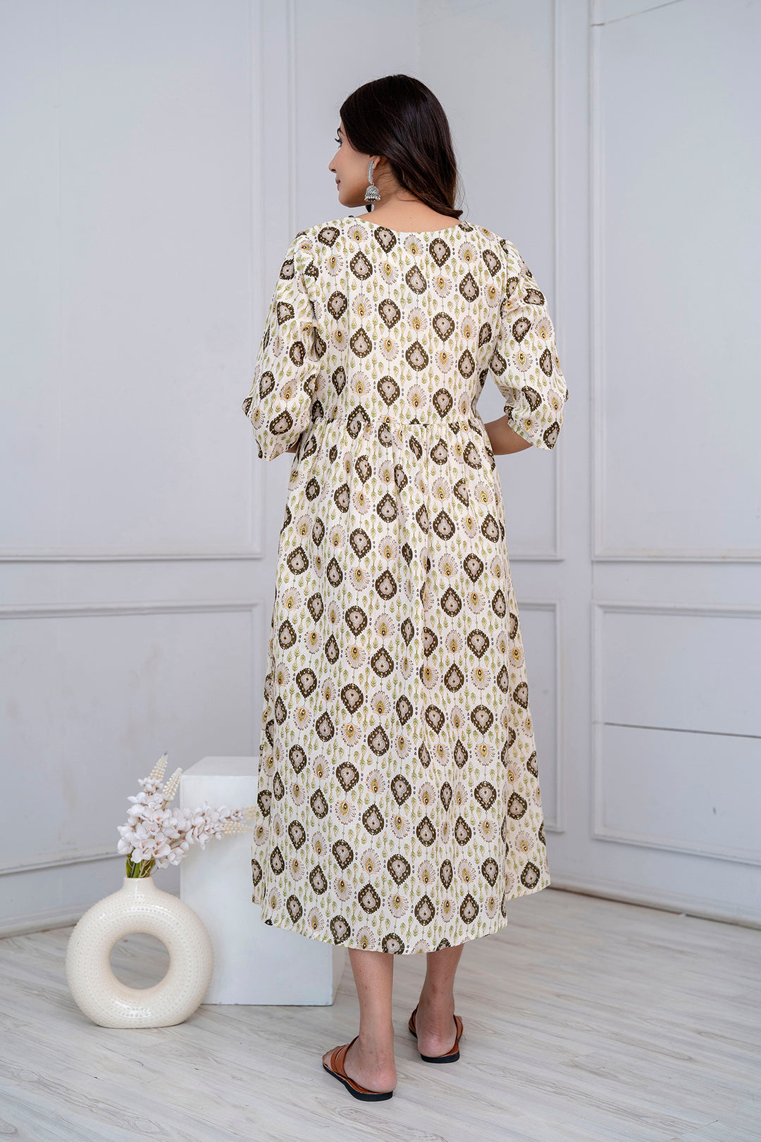 Fab Off White Printed Maternity Dress For Women | LASVINI - Redefining Indian Fashion with Elegance