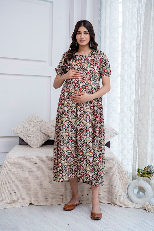 Fab Multi Printed Maternity Dress For Women | LASVINI - Redefining Indian Fashion with Elegance