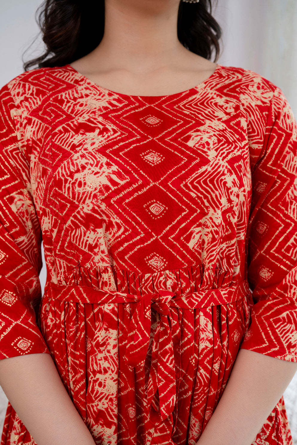 Red Printed Maternity Dress For Women | LASVINI - Redefining Indian Fashion with Elegance