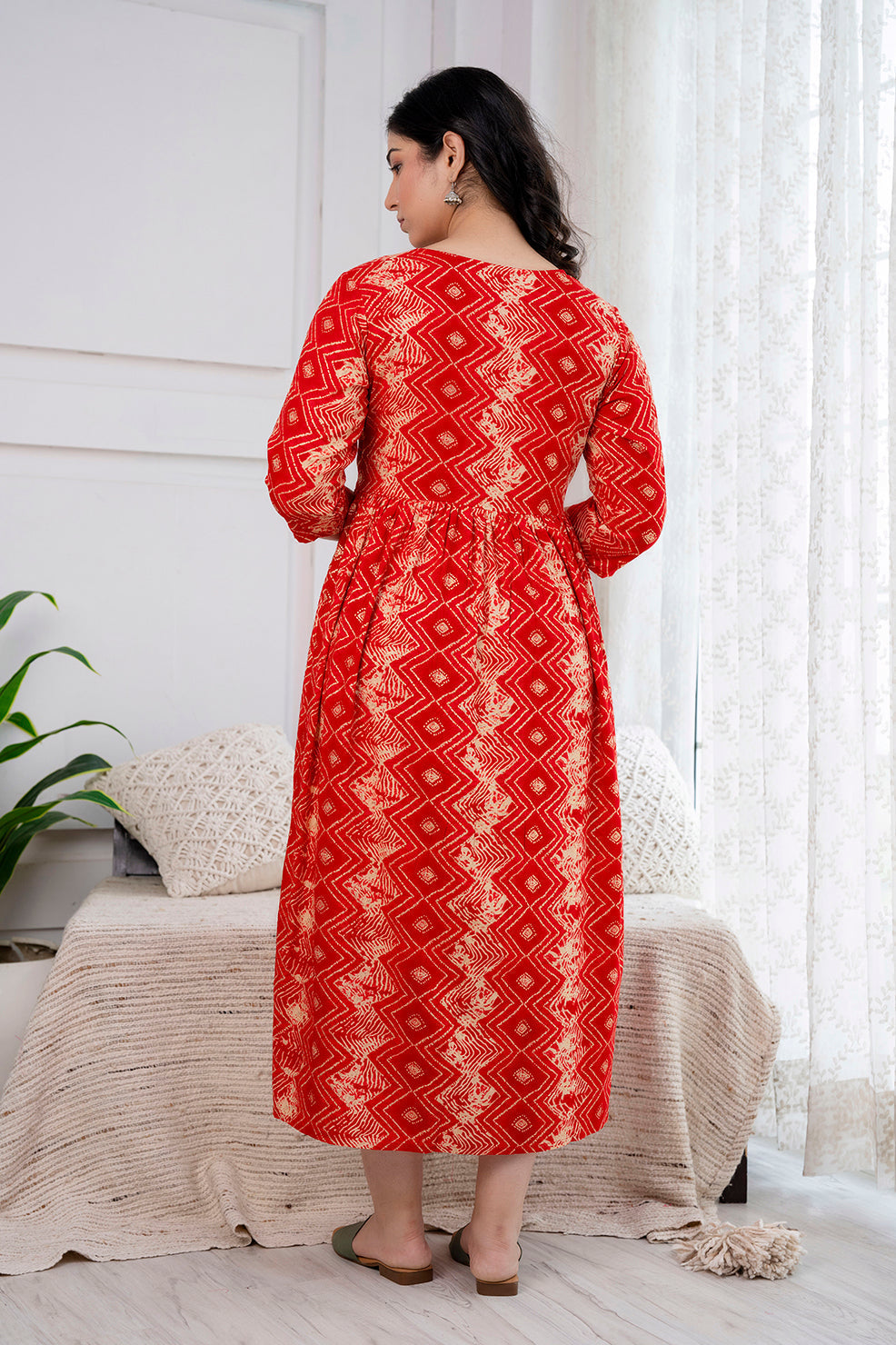 Red Printed Maternity Dress For Women | LASVINI - Redefining Indian Fashion with Elegance