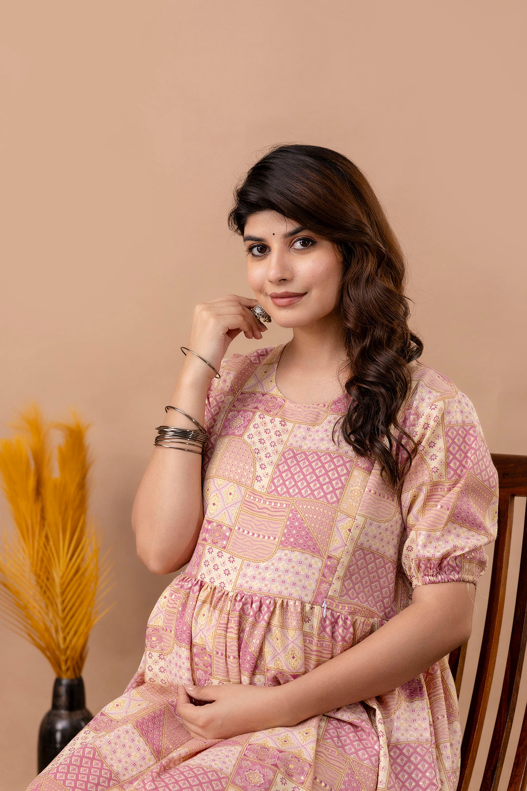 Fab Pink Printed Maternity Dress For Women | LASVINI - Redefining Indian Fashion with Elegance