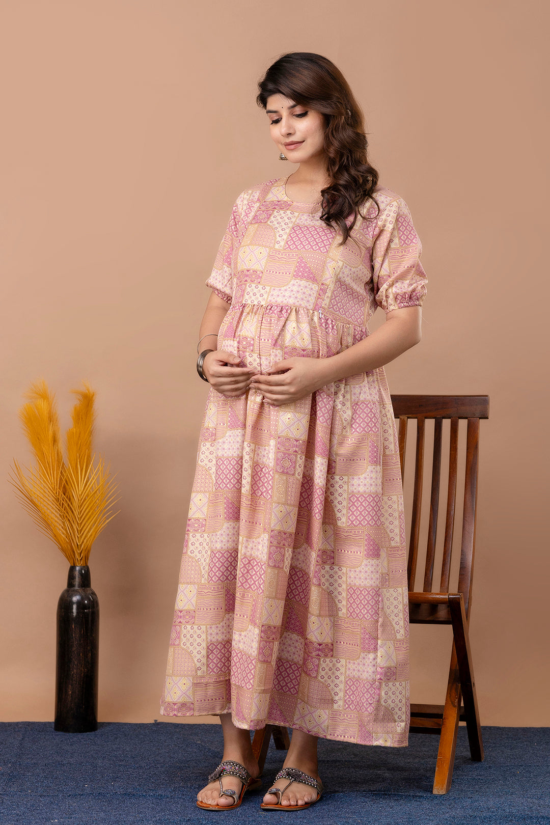 Fab Pink Printed Maternity Dress For Women | LASVINI - Redefining Indian Fashion with Elegance