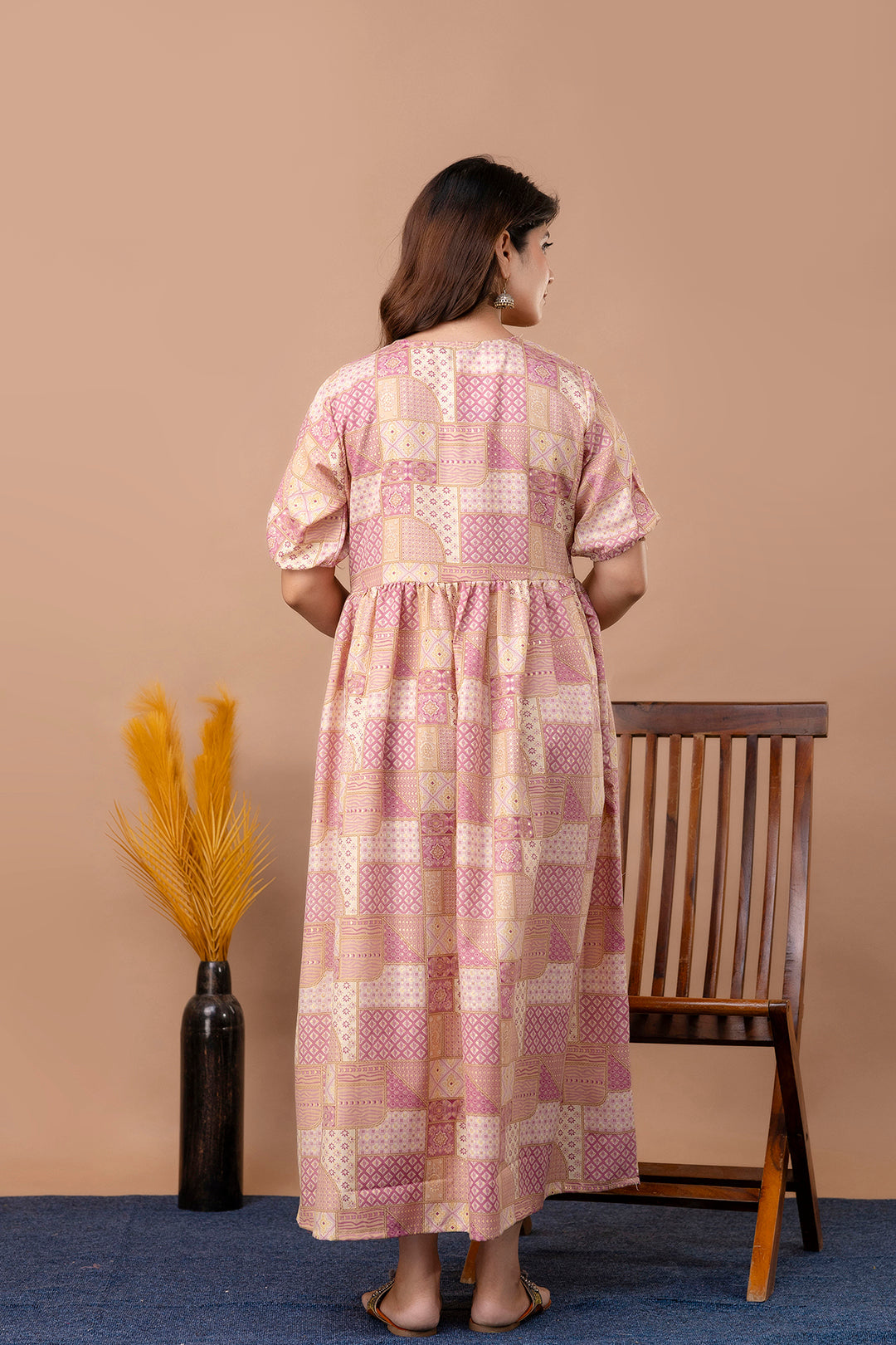 Fab Pink Printed Maternity Dress For Women | LASVINI - Redefining Indian Fashion with Elegance