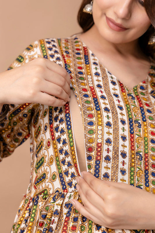 Fab Multi Printed Maternity Dress For Women | LASVINI - Redefining Indian Fashion with Elegance