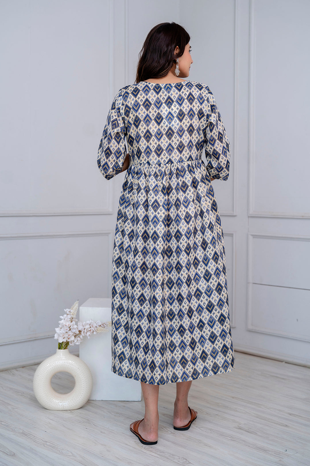 Fab Blue Printed Maternity Dress For Women | LASVINI - Redefining Indian Fashion with Elegance