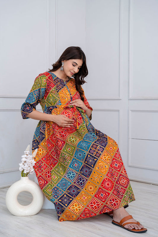 Fab Multi Printed Maternity Dress For Women | LASVINI - Redefining Indian Fashion with Elegance