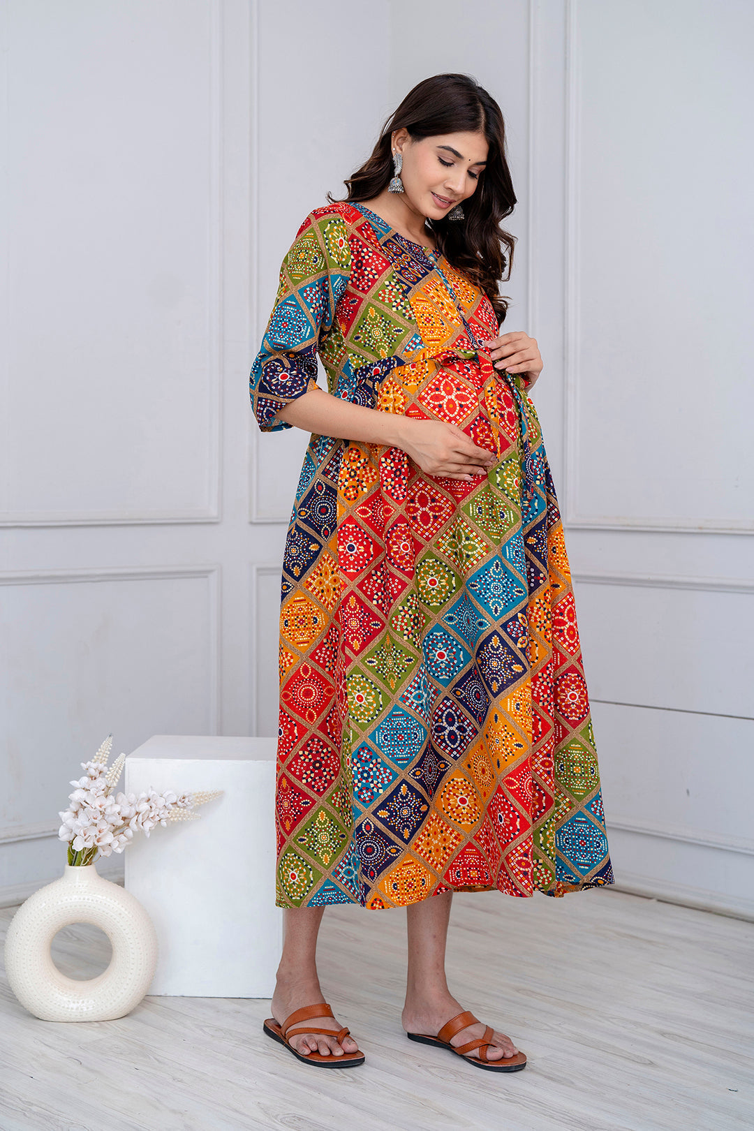 Fab Multi Printed Maternity Dress For Women | LASVINI - Redefining Indian Fashion with Elegance