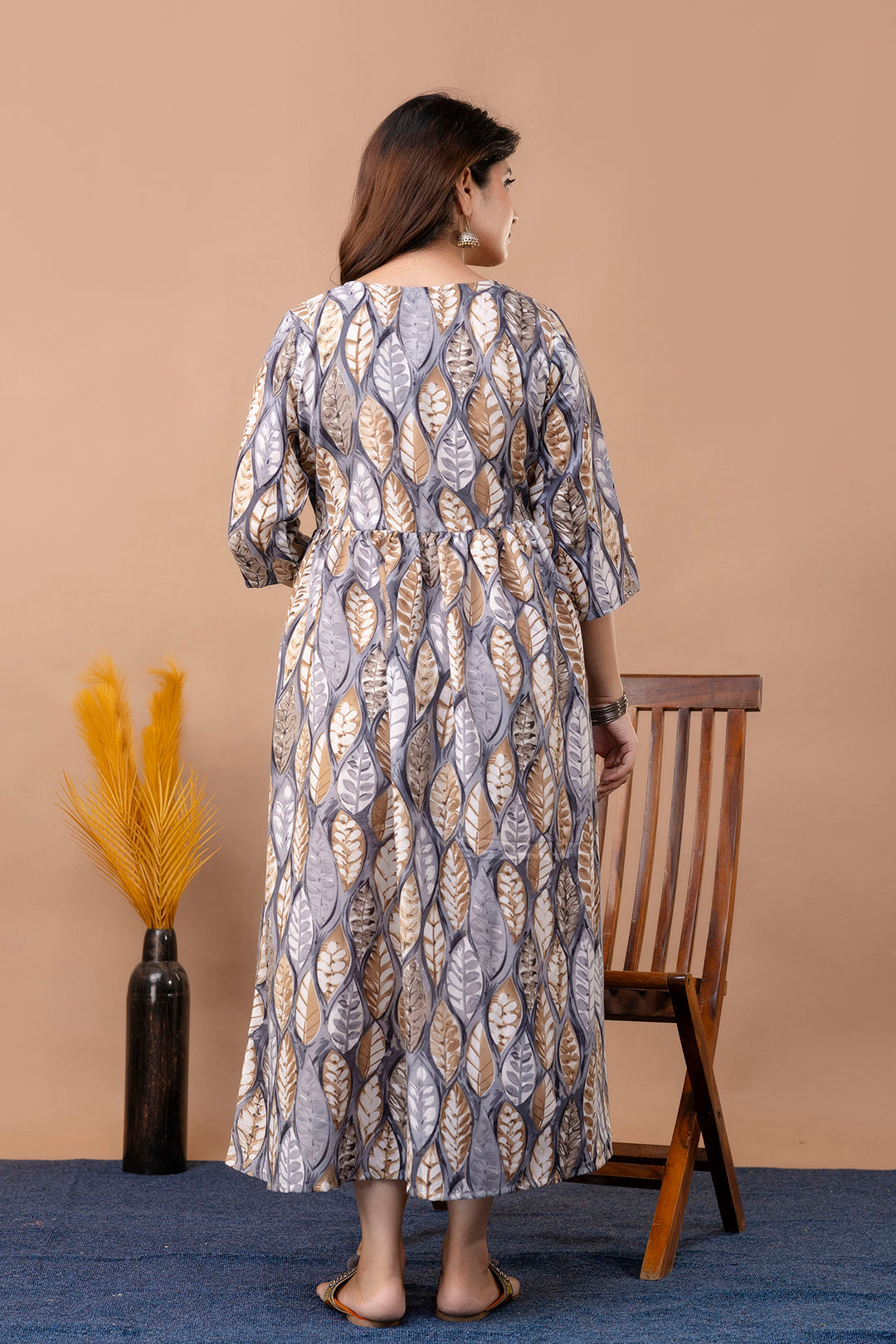 Fab Grey Printed Maternity Dress For Women | LASVINI - Redefining Indian Fashion with Elegance