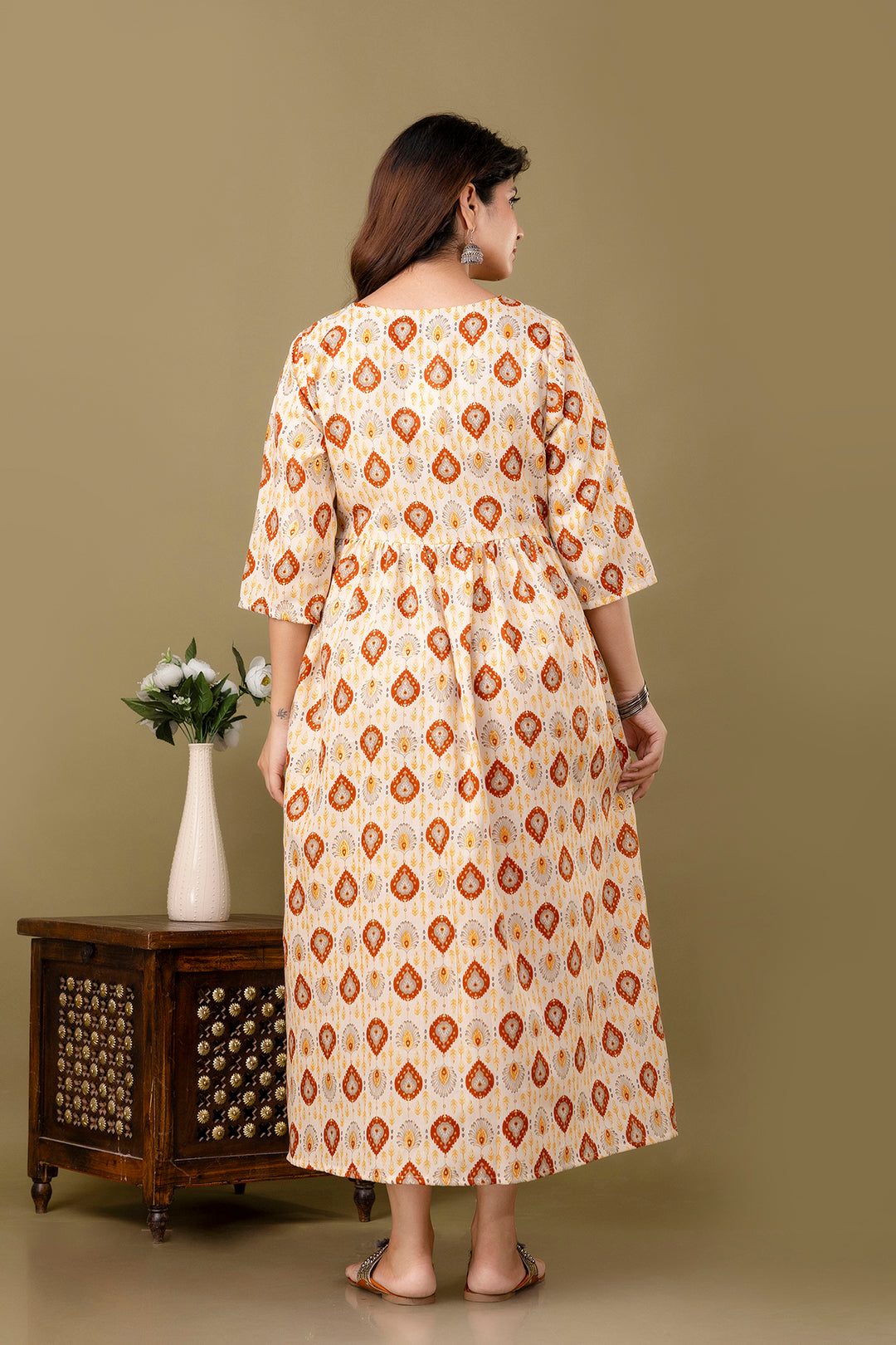 Fab Off White Printed Maternity Dress For Women | LASVINI - Redefining Indian Fashion with Elegance