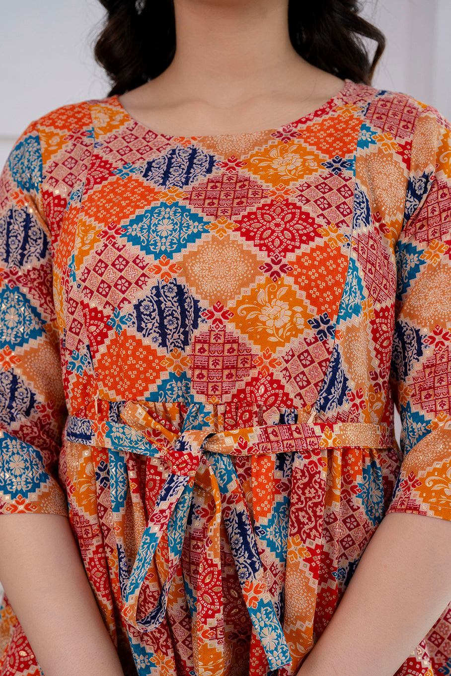 Orange Printed Maternity Dress For Women | LASVINI - Redefining Indian Fashion with Elegance