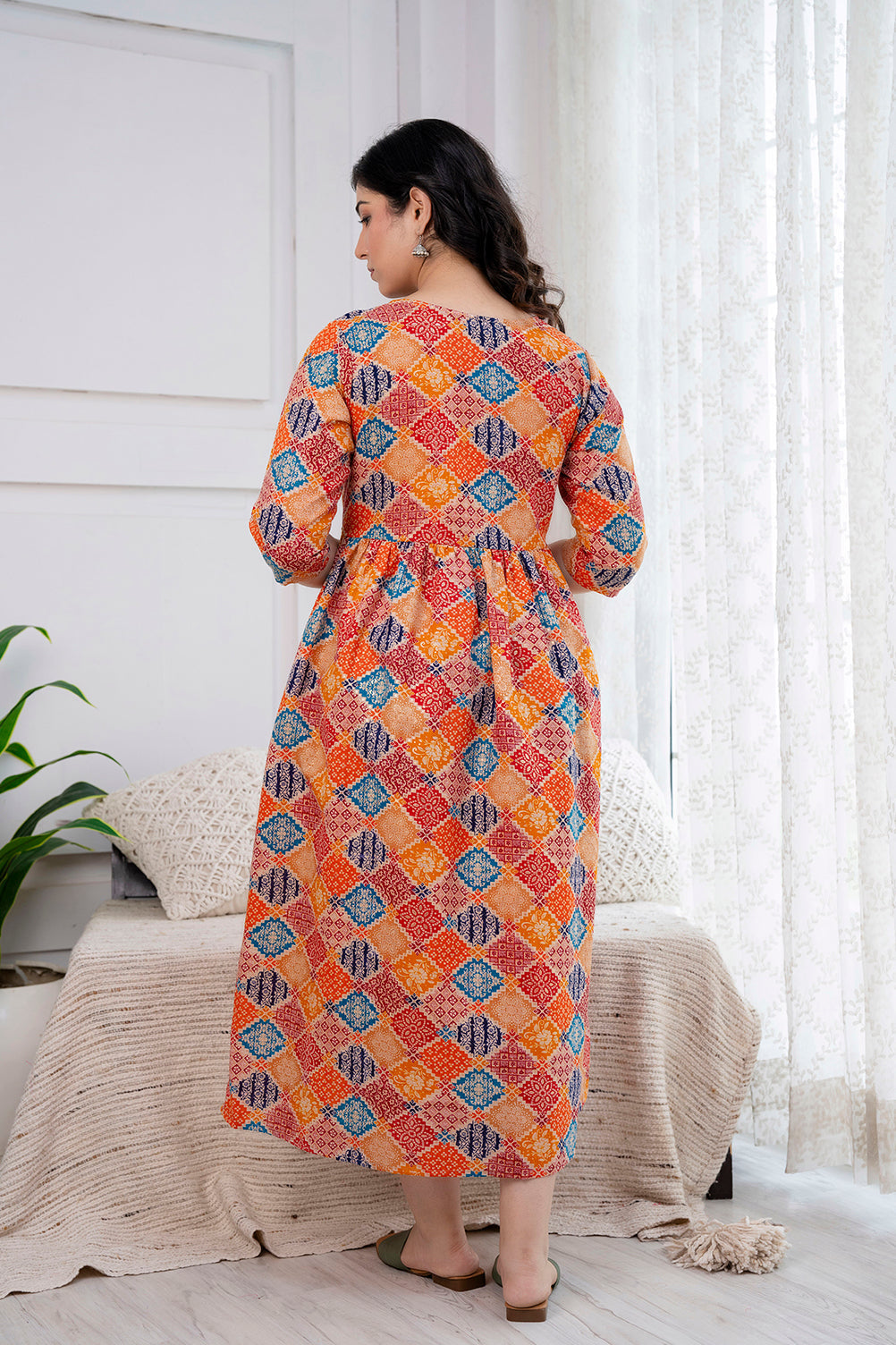 Orange Printed Maternity Dress For Women | LASVINI - Redefining Indian Fashion with Elegance