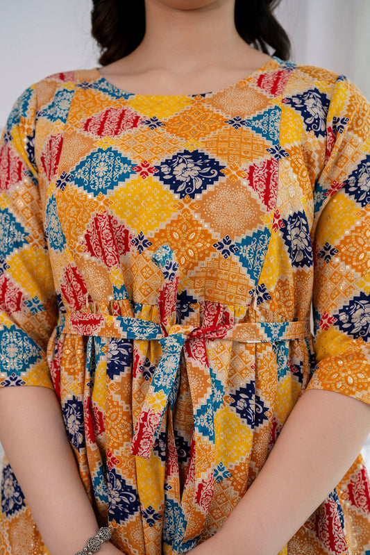 Yellow Printed Maternity Dress For Women | LASVINI - Redefining Indian Fashion with Elegance