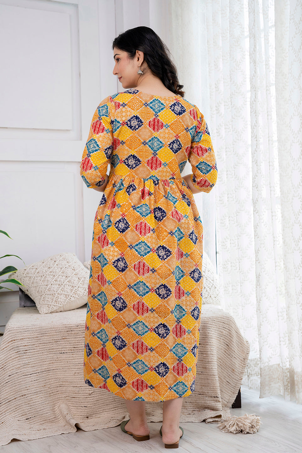 Yellow Printed Maternity Dress For Women | LASVINI - Redefining Indian Fashion with Elegance