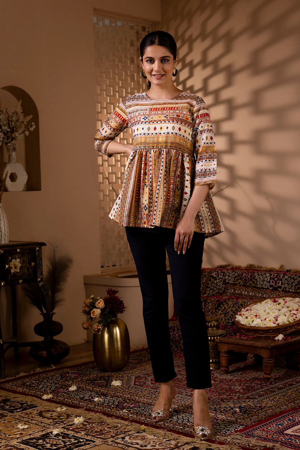 Women Multi Printed Peplum Tunic | LASVINI - Redefining Indian Fashion with Elegance