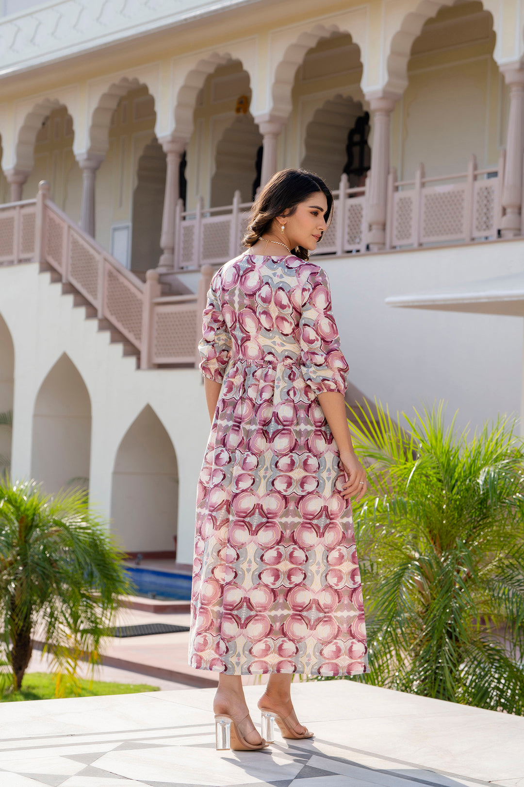 Women Multi Abstract Printed Flared Dress | LASVINI - Redefining Indian Fashion with Elegance