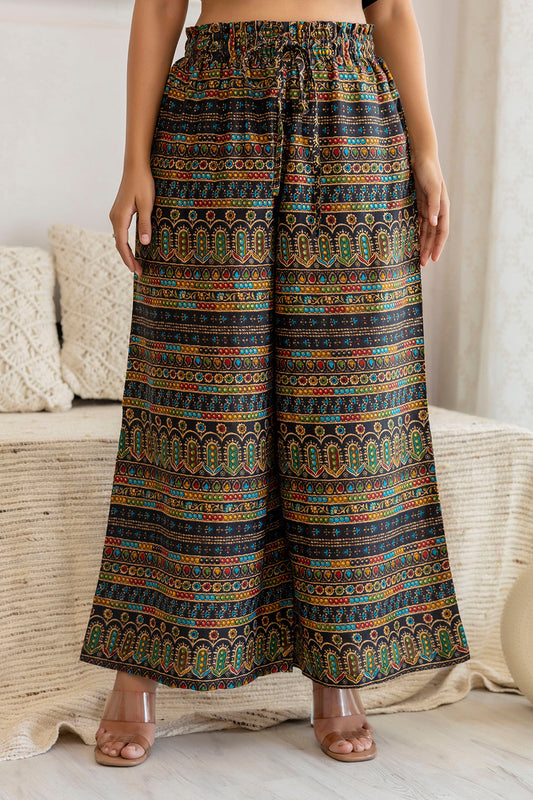 Women Black Printed Straight Palazzo | LASVINI - Redefining Indian Fashion with Elegance