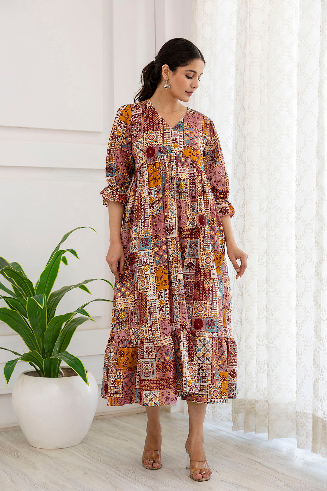 Women Multi Ethnic Printed Flared Dress | LASVINI - Redefining Indian Fashion with Elegance