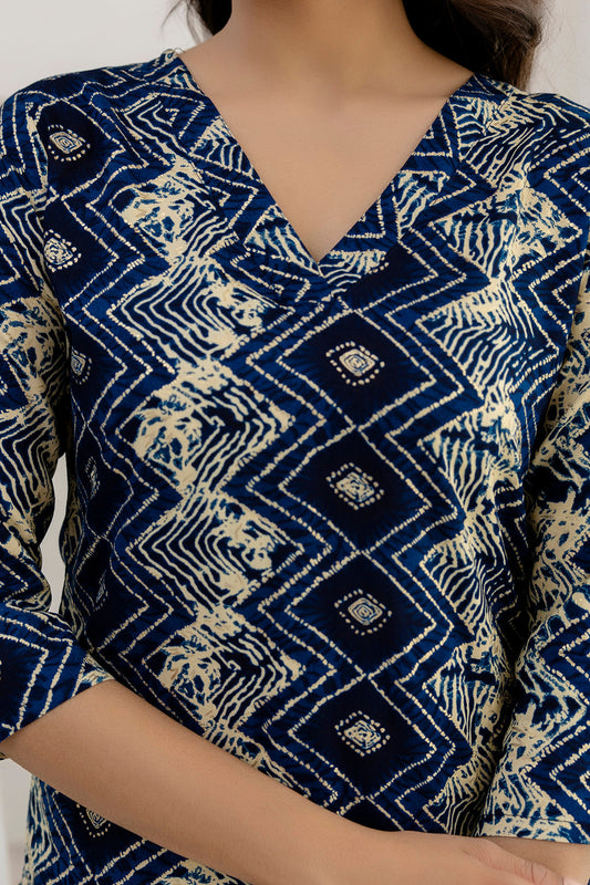 Women Blue Printed Straight Kurta And Trouser | LASVINI - Redefining Indian Fashion with Elegance