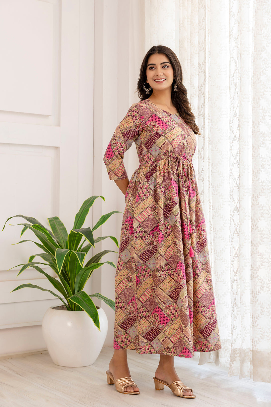 Women Multi Ethnic Printed Flared Dress | LASVINI - Redefining Indian Fashion with Elegance