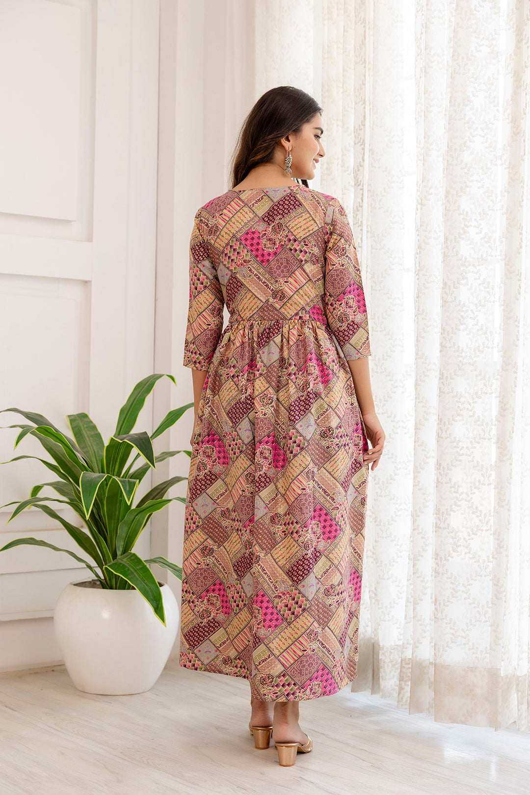 Women Multi Ethnic Printed Flared Dress | LASVINI - Redefining Indian Fashion with Elegance