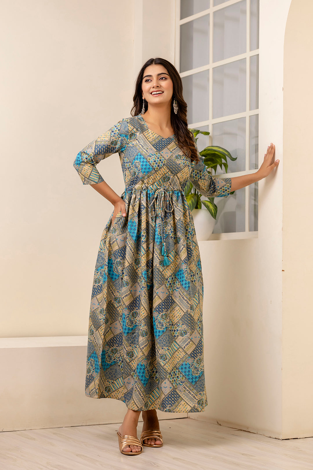 Women Multi Ethnic Printed Flared Dress | LASVINI - Redefining Indian Fashion with Elegance